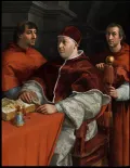 Рафаэль. Портрет Льва X с кардиналами Джулио Медичи и Луиджи Росси. 1518