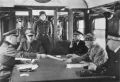 Заключение Компьенского перемирия начальником штаба Верховного главнокомандования Германии генерал-полковником Вильгельмом Кейтелем и командующим французской армией генералом Шарлем Хюнтцигером. 22 июня 1940