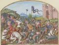 Битва при Кастильоне 17 июля 1453. Миниатюра из рукописи Марциала Овернского «Вигилии на смерть короля Карла VII». 1484–1485