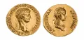 Ауреус Клавдия I с портретом Агриппины Младшей на реверсе. Рим. 50–54