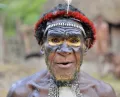 Дугум-дани. Мужчина в традиционном головном уборе из перьев и раскраской на лице. Провинция Папуа, Индонезия. 2016