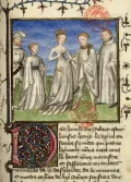 Констанция Арльская с сыновьями Генрихом и Робертом. Миниатюра из Больших французских хроник. 1403–1404