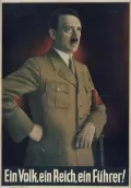 Адольф Гитлер на плакате. Подпись: «Один народ, один рейх, один фюрер». 1938–1939