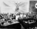 Адольф Гитлер выступает в рейхстаге с речью об объявлении войны Польше. 1 сентября 1939