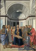 Пьеро делла Франческа. Мадонна с Младенцем, предстоящими святыми и Федерико да Монтефельтро. 1472–1474