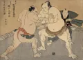Кацукава Сюнсё. Борцы сумо Кадзигахама и Сэкиното. Гравюра. 1785