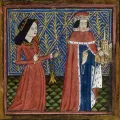 Гемфри Ланкастер, герцог Глостер, с второй женой Элеанорой Кобем. Миниатюра из Книги покровителей Сент-Олбанского аббатства. 1380 – ок. 1540