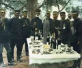 Командующий 3-й армией генерал Ноги и в окружении офицеров во время празднования победы. Порт-Артур. 1905