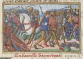 Битва при Азенкуре 25 октября 1415. Миниатюра из рукописи Марциала Овернского «Вигилии на смерть короля Карла VII». 1484–1485