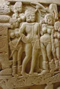 Барельеф с изображением царя Ашоки с царицей. 3 в.