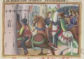 Взятие Жанны д'Арк в плен бургундцами во время осады Компьени. Миниатюра из рукописи Марциала Овернского «Вигилии на смерть короля Карла VII». 1484–1485