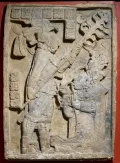 Ицамнах-Балам III освещает факелом церемонию ритуального кровопускания, осуществляемую его женой Иш-Каб аль-Шоок. 723–726