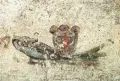 Рыба с корзиной с хлебами – символ Христа, несущего причастие. Катакомбы Сан-Каллисто, Рим. 3 в.