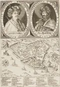 Лукас Шнитцер. Карта Стамбула с портретами султана Мехмеда IV и великого везиря Мехмет-паши Кёпрюлю. 1620–1671