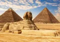Большой сфинкс и пирамиды Хафра (Хефрена) и Хуфу (Хеопса). Гиза. Древнее царство. IV династия